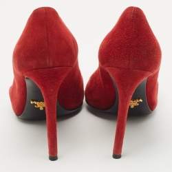 Prada Red Suede Pointed Toe Pumps Size 37.5