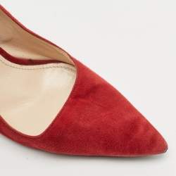 Prada Red Suede Pointed Toe Pumps Size 37.5