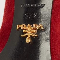 Prada Red Suede Pointed Toe Pumps Size 37.5