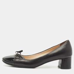 Prada Black Patent Leather Bow Block Heel Pumps Size 36.5