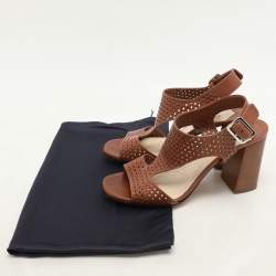 Prada Brown Perforated Leather Ankle Strap Sandals Size 38