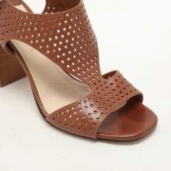 Prada Brown Perforated Leather Ankle Strap Sandals Size 38