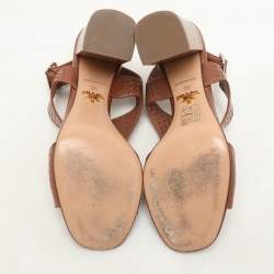Prada Brown Perforated Leather Ankle Strap Sandals Size 38