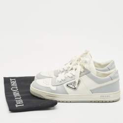 مملوكة مسبقًا Prada White Leather Downtown logo Lace Up Sneakers Size 39