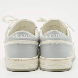 مملوكة مسبقًا Prada White Leather Downtown logo Lace Up Sneakers Size 39