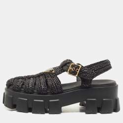 Prada Black Raffia Monolith Sandals Size 38