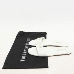 مملوكة مسبقًا Prada White Leather Logo Embellished Flat Slides Size 38