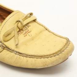 Prada Yellow Ostrich Leather Bow Loafers Size 37.5