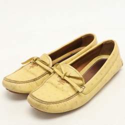 Prada Yellow Ostrich Leather Bow Loafers Size 37.5