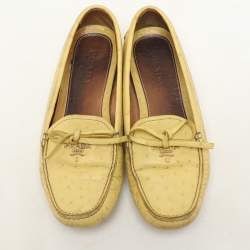 Prada Yellow Ostrich Leather Bow Loafers Size 37.5