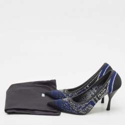Prada Navy Blue/Black Printed Knit Fabric Pointed Toe Pumps Size 37.5