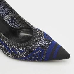 Prada Navy Blue/Black Printed Knit Fabric Pointed Toe Pumps Size 37.5