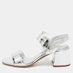 Prada Silver Leather Ankle Strap Sandals Size 36