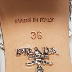 Pre Owned Prada Silver Leather Ankle Strap Sandals Size 36