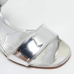 Pre Owned Prada Silver Leather Ankle Strap Sandals Size 36
