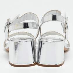 Pre Owned Prada Silver Leather Ankle Strap Sandals Size 36