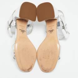 Pre Owned Prada Silver Leather Ankle Strap Sandals Size 36