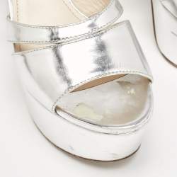 Prada Silver Leather Ankle Strap Platform Sandals Size 36