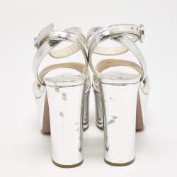 Prada Silver Leather Ankle Strap Platform Sandals Size 36