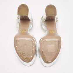 Prada Silver Leather Ankle Strap Platform Sandals Size 36