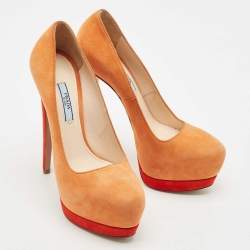 Prada Orange/Red Suede Platform Pumps Size 38