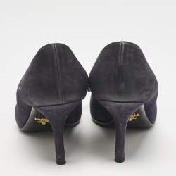 Prada Navy Blue Patent Leather and Suede Bow Pointed Toe Pumps Size 37.5