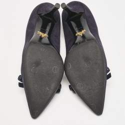 Prada Navy Blue Patent Leather and Suede Bow Pointed Toe Pumps Size 37.5