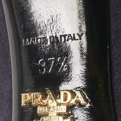 Prada Navy Blue Patent Leather and Suede Bow Pointed Toe Pumps Size 37.5