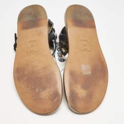 Prada Black Saffiano Leather T-Strap Ribbon Flat Sandals Size 40