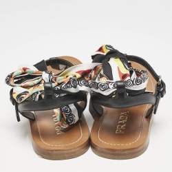 Prada Black Saffiano Leather T-Strap Ribbon Flat Sandals Size 40