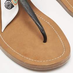 Prada Black Saffiano Leather T-Strap Ribbon Flat Sandals Size 40