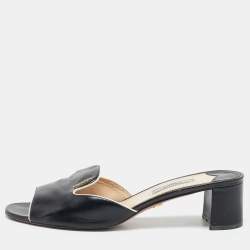 Prada Black Saffinao Patent Leather Slide Sandals Size 39