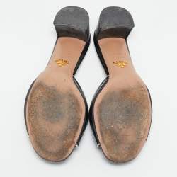 Prada Black Saffinao Patent Leather Slide Sandals Size 39