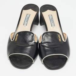 Prada Black Saffinao Patent Leather Slide Sandals Size 39