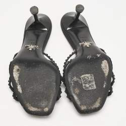 Prada Black Satin  Crystal Embellished Slide Sandals Size 36