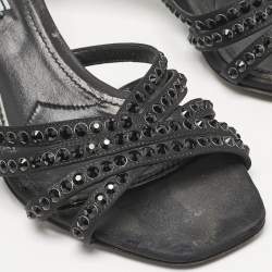 Prada Black Satin  Crystal Embellished Slide Sandals Size 36