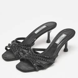 Prada Black Satin  Crystal Embellished Slide Sandals Size 36