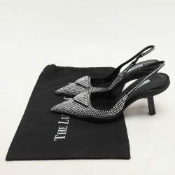 Prada Black Satin Crystal Embellished Pointed Toe Slingback Pumps 36.5