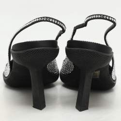 Prada Black Satin Crystal Embellished Pointed Toe Slingback Pumps 36.5