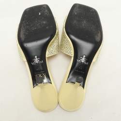 Prada Yellow Crystal Embellished Satin Logo Slide Sandals Size 37