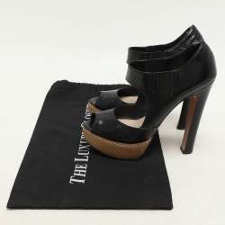 Prada Black Crackled Leather Mary Jane Platform Pumps Size 36.5