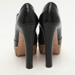 Prada Black Crackled Leather Mary Jane Platform Pumps Size 36.5