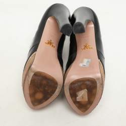 Prada Black Crackled Leather Mary Jane Platform Pumps Size 36.5