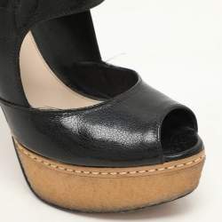 Prada Black Crackled Leather Mary Jane Platform Pumps Size 36.5