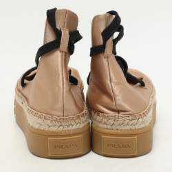 Prada Metallic Beige Satin Tyre-Sole Espadrille Size 36.5 