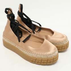 Prada Metallic Beige Satin Tyre-Sole Espadrille Size 36.5 