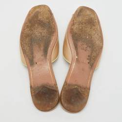 Prada Beige Saffiano Patent Leather Flat Slide Sandals Size 37.5