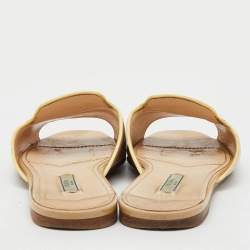 Prada Beige Saffiano Patent Leather Flat Slide Sandals Size 37.5