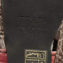 Prada Multicolor Crocodile Cut Out Slide Sandals Size 39