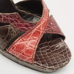 Prada Multicolor Crocodile Cut Out Slide Sandals Size 39